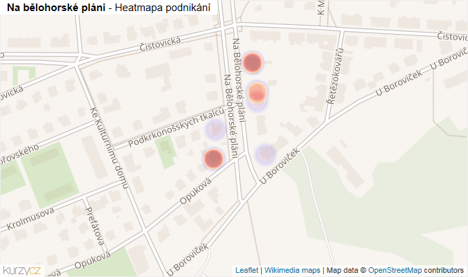 Mapa Na bělohorské pláni - Firmy v ulici.