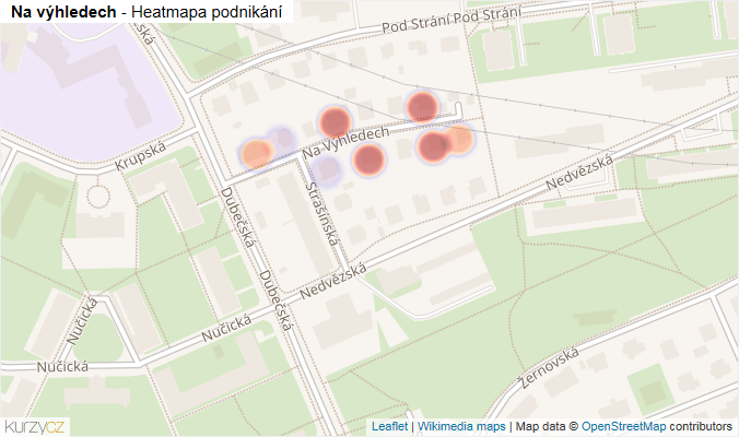 Mapa Na výhledech - Firmy v ulici.