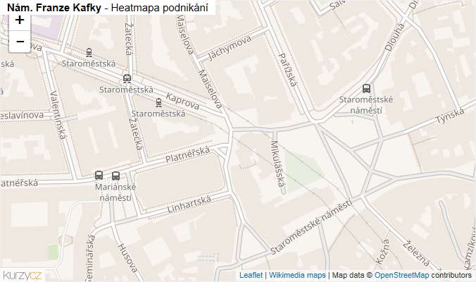 Mapa Nám. Franze Kafky - Firmy v ulici.