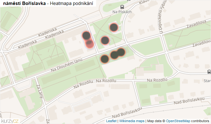 Mapa náměstí Bořislavka - Firmy v ulici.