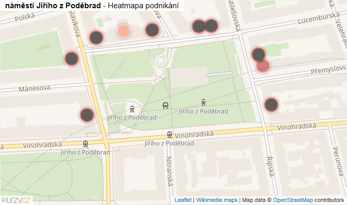 Mapa náměstí Jiřího z Poděbrad - Firmy v ulici.