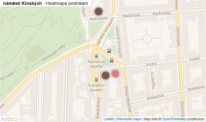 Mapa náměstí Kinských - Firmy v ulici.
