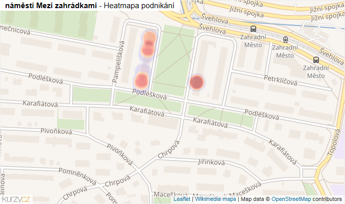 Mapa náměstí Mezi zahrádkami - Firmy v ulici.