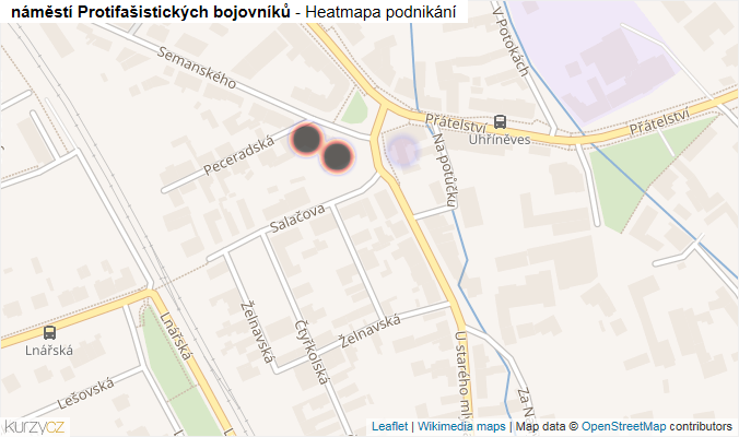 Mapa náměstí Protifašistických bojovníků - Firmy v ulici.