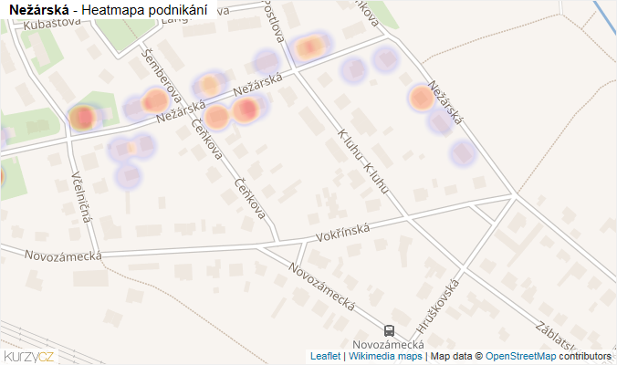 Mapa Nežárská - Firmy v ulici.