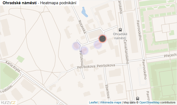 Mapa Ohradské náměstí - Firmy v ulici.