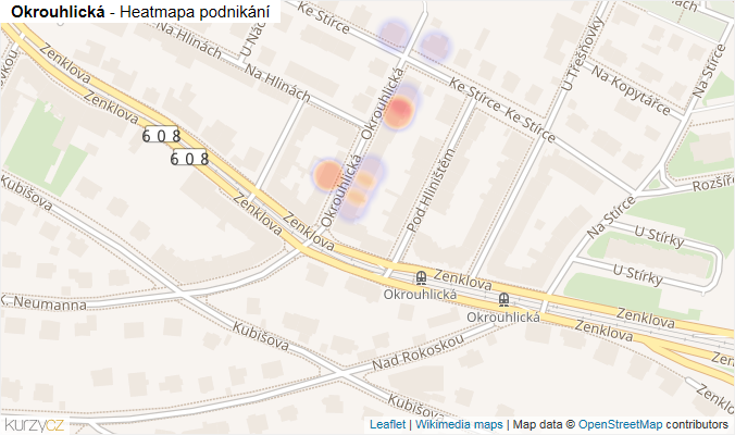 Mapa Okrouhlická - Firmy v ulici.