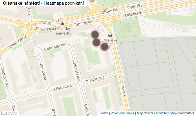 Mapa Olšanské náměstí - Firmy v ulici.