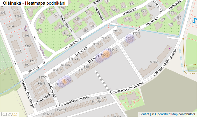 Mapa Olšinská - Firmy v ulici.