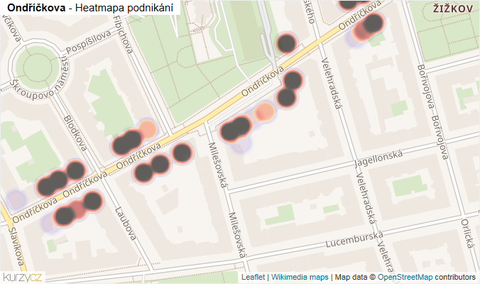 Mapa Ondříčkova - Firmy v ulici.
