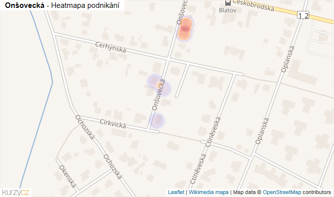 Mapa Onšovecká - Firmy v ulici.