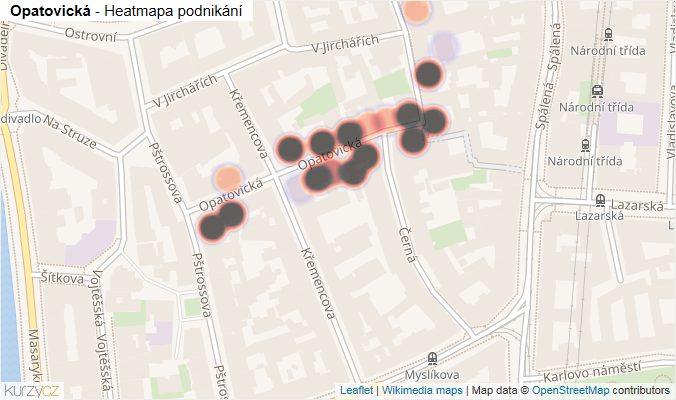 Mapa Opatovická - Firmy v ulici.