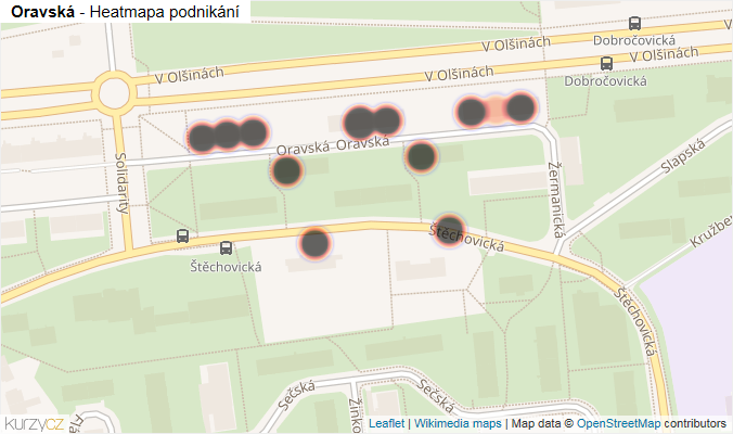 Mapa Oravská - Firmy v ulici.