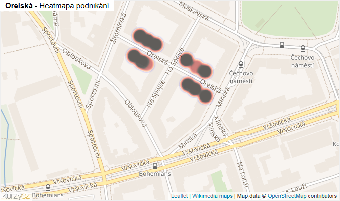 Mapa Orelská - Firmy v ulici.