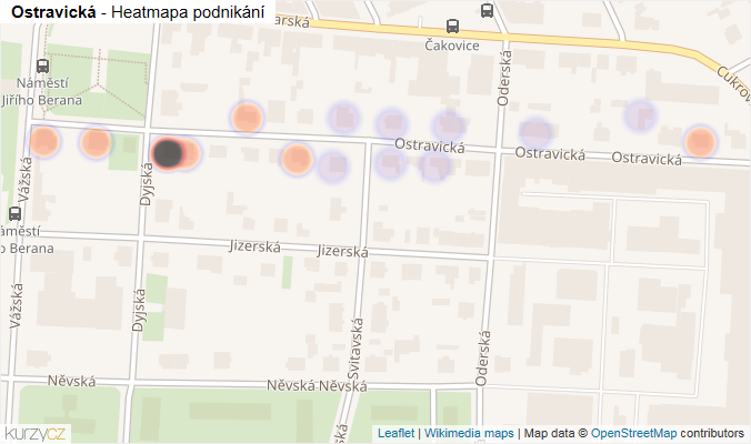Mapa Ostravická - Firmy v ulici.