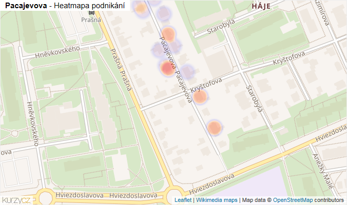 Mapa Pacajevova - Firmy v ulici.