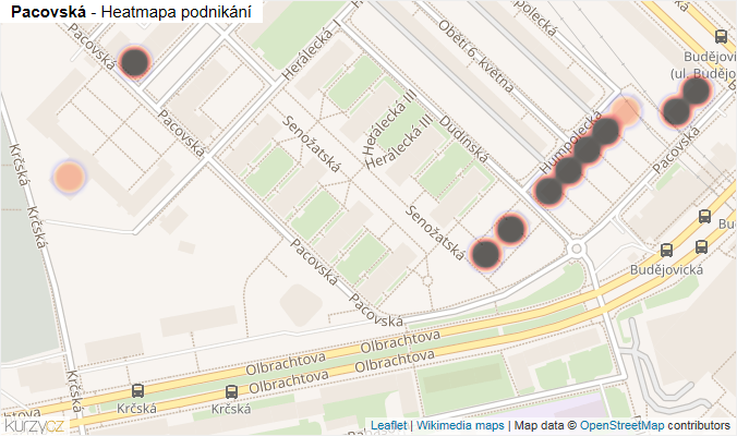 Mapa Pacovská - Firmy v ulici.
