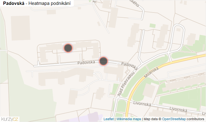Mapa Padovská - Firmy v ulici.