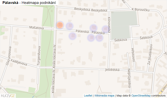 Mapa Pálavská - Firmy v ulici.