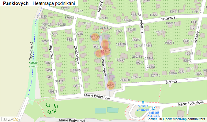 Mapa Panklových - Firmy v ulici.