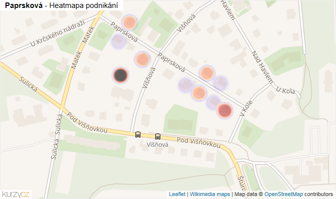 Mapa Paprsková - Firmy v ulici.
