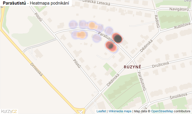 Mapa Parašutistů - Firmy v ulici.