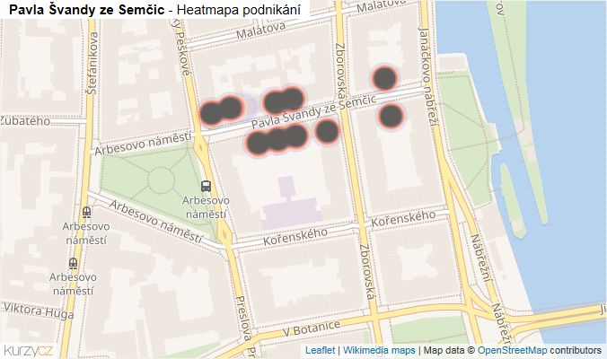 Mapa Pavla Švandy ze Semčic - Firmy v ulici.