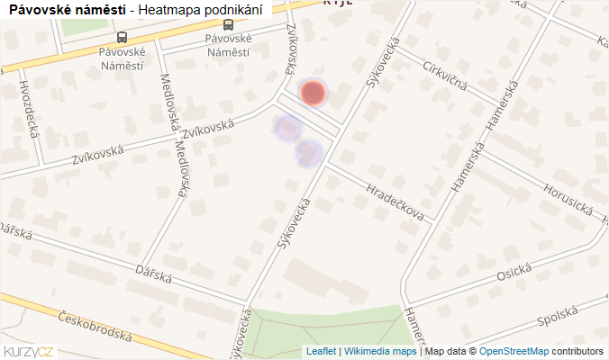 Mapa Pávovské náměstí - Firmy v ulici.