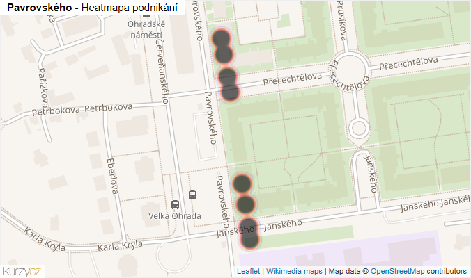 Mapa Pavrovského - Firmy v ulici.