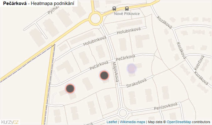 Mapa Pečárková - Firmy v ulici.