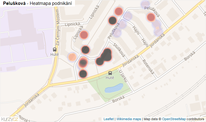 Mapa Pelušková - Firmy v ulici.