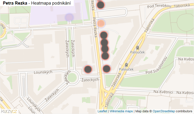 Mapa Petra Rezka - Firmy v ulici.
