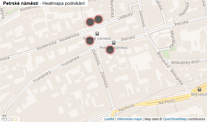Mapa Petrské náměstí - Firmy v ulici.