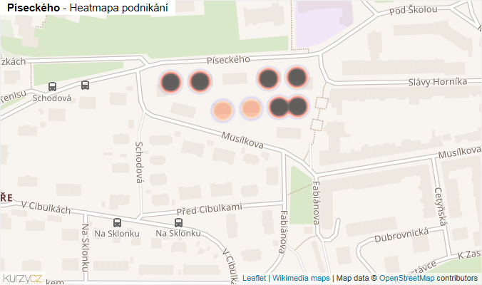 Mapa Píseckého - Firmy v ulici.