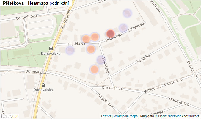 Mapa Pištěkova - Firmy v ulici.
