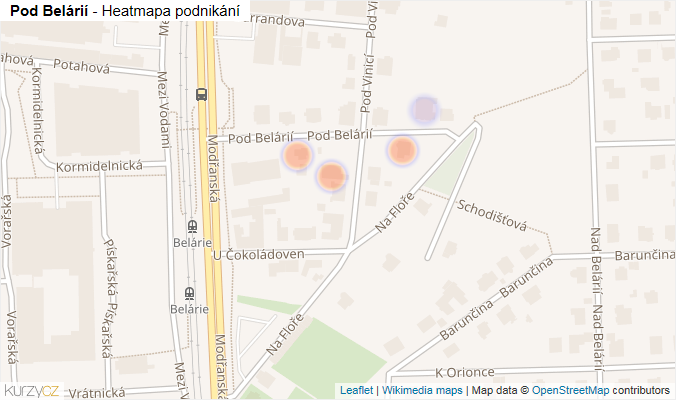 Mapa Pod Belárií - Firmy v ulici.