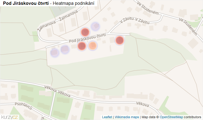 Mapa Pod Jiráskovou čtvrtí - Firmy v ulici.