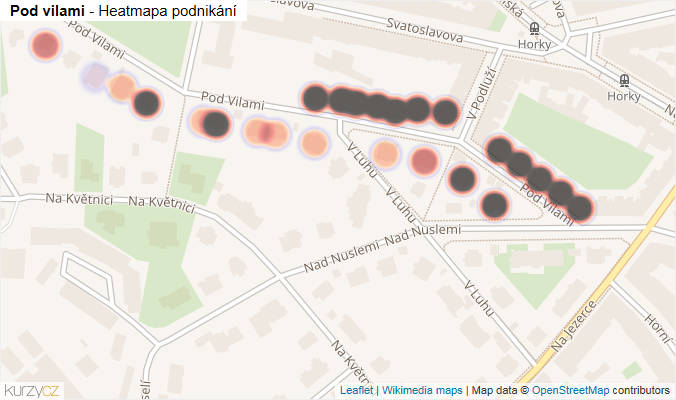 Mapa Pod vilami - Firmy v ulici.