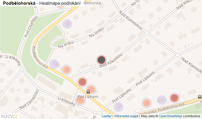 Mapa Podbělohorská - Firmy v ulici.