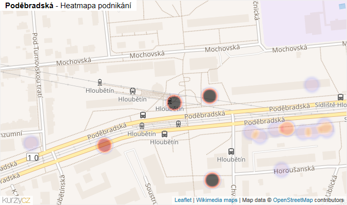 Mapa Poděbradská - Firmy v ulici.