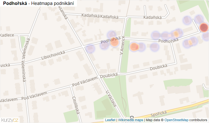 Mapa Podhořská - Firmy v ulici.