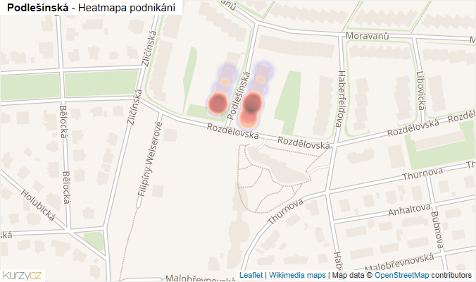 Mapa Podlešínská - Firmy v ulici.