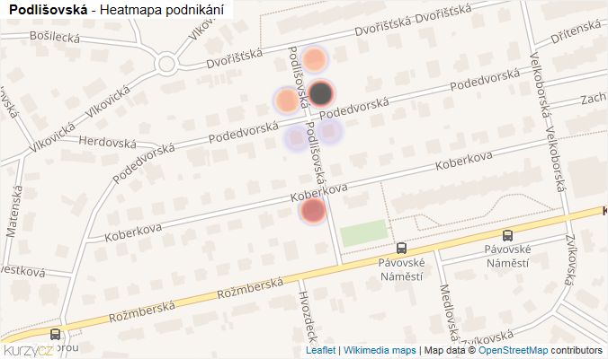 Mapa Podlišovská - Firmy v ulici.