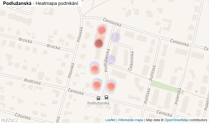 Mapa Podlužanská - Firmy v ulici.