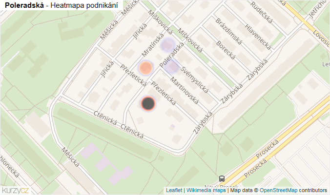 Mapa Poleradská - Firmy v ulici.