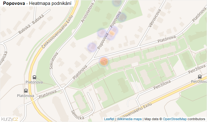 Mapa Popovova - Firmy v ulici.