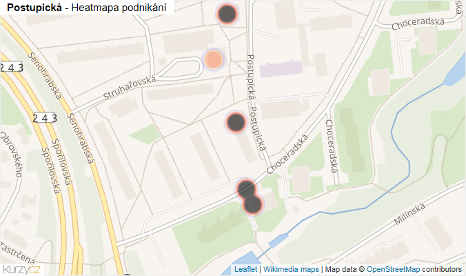 Mapa Postupická - Firmy v ulici.