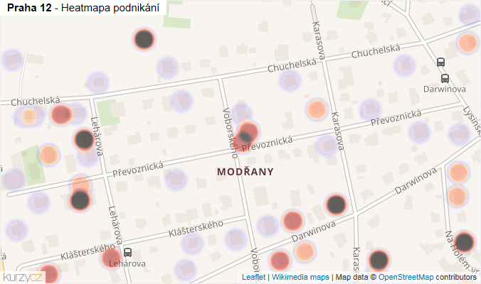 Mapa Praha 12 - Firmy v městské části.