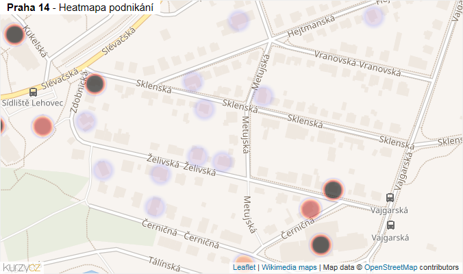 Mapa Praha 14 - Firmy v městské části.