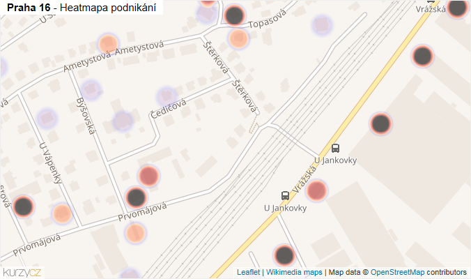 Mapa Praha 16 - Firmy v městské části.